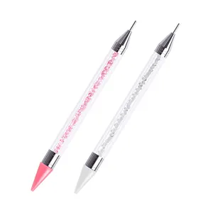 Dual-ended acrylic nail dotting tool with wax tip and crystal-filled handle
