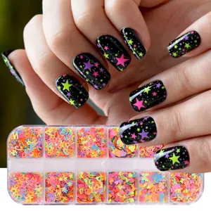 Nail Art Glitter Sequins Fluorescent Butterfly Star Heart Shape Mixed Patterns Box For DIY Manicure Women Decoration