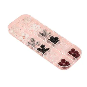 12-grid set of matte 3D resin rose flower nail art charms in diverse vintage colors