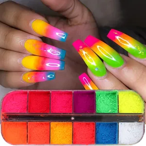 12-Farben Neon Fluoreszierendes Nagelglitzer-Set für Farbverlauf und kreative Nail Art