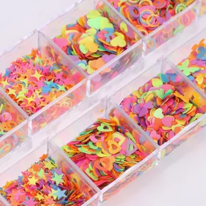 Neon fluorescent nail art sequins set with stars hearts and butterfly shapes