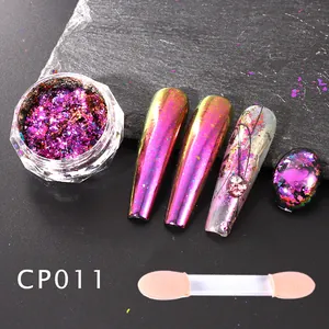 Macro view of chameleon nail powder CP011 with metallic purple gradient and sponge brush