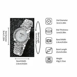 Damen-Quarzuhr in Silber mit Diamantbesatz und detaillierten Größenangaben im Bild