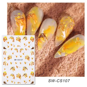 Dettaglio degli adesivi per unghie SW-CS107 con foglie di ginkgo autunnali e gatti carini