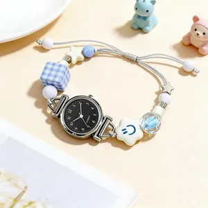 Women Fresh Beaded Bracelet Watch Cute Smile Star Charms Drawstring Adjustable Quartz Wristwatch Fashion Jewelry Watch