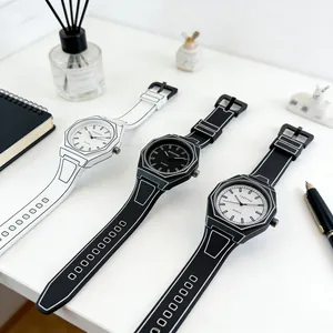 Minimalist 2D cartoon style quartz watch with octagonal silicone strap in black and white