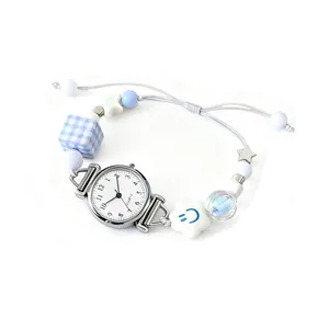 Stylish quartz watch featuring a unique light blue beaded strap and white star charms