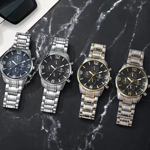 Montres à quartz pour hommes avec bracelet en acier inoxydable et cadran chronographe