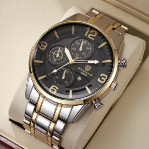 Gros plan montre PINHAO 8646 avec bracelet bicolore et cadran texturé noir élégant