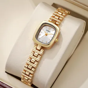 Montre à Quartz de Luxe pour Femmes Ton Or Bracelet Chaîne en Alliage de Zinc Cadran Carré Analogique Bijoux Cadeau
