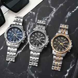 PINHAO 8640 men's multifunction steel watch set with large dial and calendar display