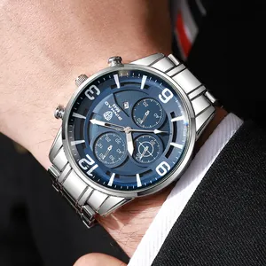 Montre à quartz pour hommes avec cadran bleu brossé et bracelet en acier inoxydable