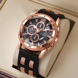 ZHOWE Montre à Quartz Sportive Hommes Avec Bracelet en Silicone Boîtier en Alliage Date Calendrier Grand Cadran Montre-Bracelet Mode