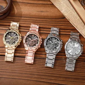 Montres à quartz business en acier pour hommes avec cadrans chronographes en quatre coloris