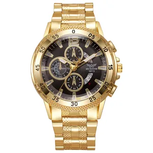 Luxury gold stainless steel chronograph men's watch with brown dial and date window