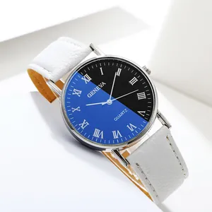 Macro detail of men quartz watch featuring a blue and black dial with Roman numerals