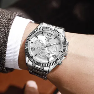 Montre à Quartz Business pour Homme Boîtier en Alliage Bracelet en Acier Inoxydable Grand Cadran Rond Montre-Bracelet Analogique Classique avec Calendrier