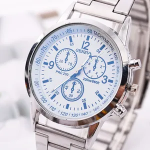 Orologio al quarzo da uomo in acciaio inossidabile argento con quadrante bianco e blu