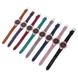Collection of eight colorful starry sky quartz watches with matte leather straps