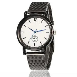 Fashion Unisex Quartz Watch Minimalist Alloy Mesh Band Round Dial Blue Pointer Casual Wristwatch For Students Business Office Wear