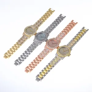 Luxury quartz watch set for women with full diamond rhinestone steel band in 4 colors