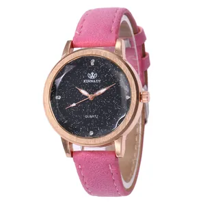 Quartz horloge voor dames met sterrenhemel wijzerplaat, roségouden kast en roze band