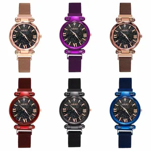 Elegante Sternenhimmel-Quarzuhren für Damen mit Magnetarmband in sechs lebendigen Farben