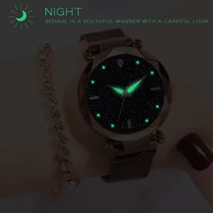 Women's starry sky fashion watch with luminous hands and magnetic rose gold band