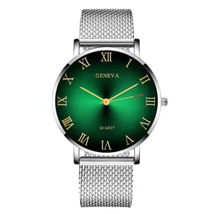Κλασικό ρολόι quartz Geneva με πράσινο ντεγκραντέ καντράν και ασημί μπρασελέ mesh