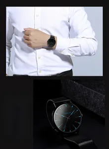 Vue détaillée de la montre homme Geneva avec bracelet noir et index bleus