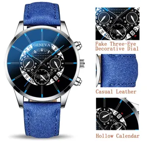 Dettaglio dell'orologio da uomo al quarzo con cinturino blu opaco e quadrante data