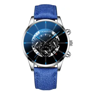 Orologio al quarzo da uomo con cinturino blu opaco e quadrante cronometro raffinato