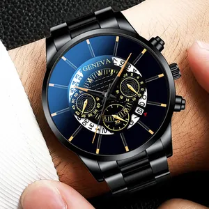 Montre d'affaires élégante en acier inoxydable noir pour hommes avec chronographe