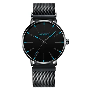 Montre à Quartz Minimaliste Geneva Homme Femme Bracelet en Maille Boucle Magnétique Business Mode Décontractée Montre-Bracelet