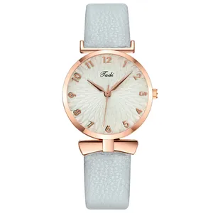 Orologio al quarzo Tadi da donna con cassa in oro rosa, quadrante bianco e cinturino blu