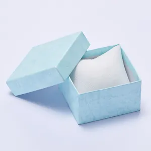Light blue marble texture square jewelry watch box with white inner pillow packaging