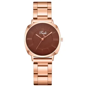 Elegante roségoldene Quarzuhr mit Stahlband, braunem Zifferblatt und minimalistischem Design