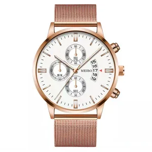 Montre à quartz or rose avec cadran blanc et bracelet en acier maille milanaise