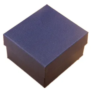 Dark blue square jewelry gift box with textured vertical lines for watches and jewelry