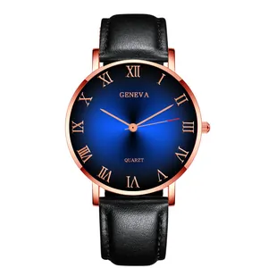 Macro shot of business quartz watch with blue gradient dial and rose gold roman numerals