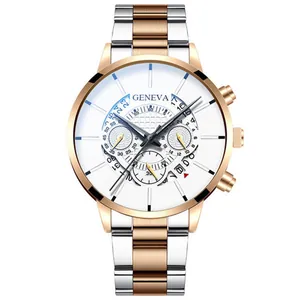 Montre business Geneva bicolore argent et or rose avec bracelet métal et cadran blanc