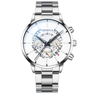 Montre d'affaires Geneva en acier inoxydable argenté avec cadran blanc et bracelet métal