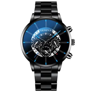 Montre à Quartz pour Hommes Affaires Décontracté Bracelet en Alliage d'Acier Inoxydable Calendrier Multi Cadran Montre-Bracelet de Mode pour Hommes Cadeau