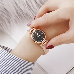 Orologio al Quarzo da Donna con Cielo Stellato Cinturino in Maglia Milanese Oro Rosa Strass Lusso Analogico Gioielli Regalo