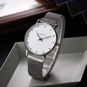 Montre à Quartz Minimaliste Geneva Bracelet en Maille Milanaise Montre-Bracelet en Alliage Mode Décontractée Cadran Rond Pour Hommes Et Femmes