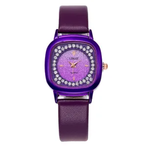 Women's Fashion Square Quartz Watch Rhinestone Inlaid Shimmer Dial Faux Leather Strap Elegant Casual Wrist Watch Ladies