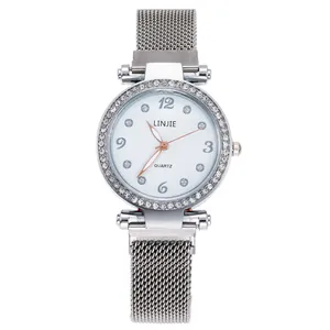 Orologio da donna al quarzo con cinturino milanese argento e lunetta con strass lucidi