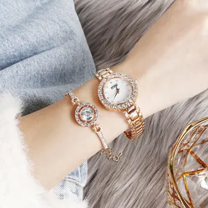 Women Fashion Rhinestone Quartz Watch Set With Matching Bracelet Elegant Alloy Wristwatch Gift Set For Lady Wife