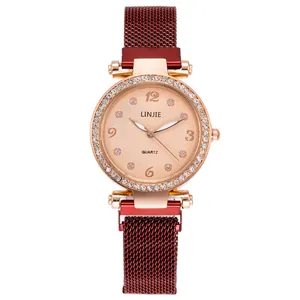 Orologio al Quarzo con Strass da Donna di Moda Con Cinturino Magnetico Milanese Cassa in Lega Lussuoso Elegante Orologio da Polso Gioielli