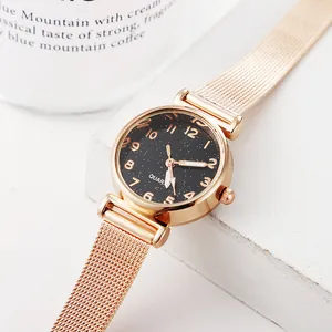 Elegante orologio da donna con cinturino in maglia oro rosa e quadrante stellato al quarzo